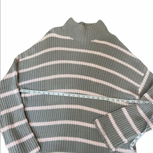 NWT CASLON Grey&Pink Striped Heavy Knit High Neck Wide Sleeve Loose Long Sweater - Picture 8 of 9